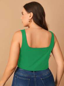 SHEIN Privé Áo hai dây Plus Size Bất đối xứng màu trơn Giải trí - màu xanh lá - Xem 2