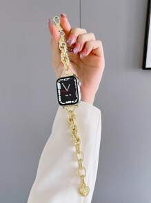 1 dây đeo đồng hồ kim loại, tương thích với Apple Watch 45mm 49mm 38mm 40mm 41mm 42mm 44mm 46mm, tương thích với Apple Watch Series Ultra/SE/10/9/8/7/6/5/4/3/2/1 - Vàng - Xem 3