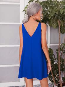 SHEIN Clasi Đầm Hội Chữ thập màu trơn Giải trí - Xanh đậm - Xem 2