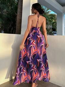 SHEIN SXY Allover Print Cut Out Split Thigh Halter Dress - Multicolor - View 2
