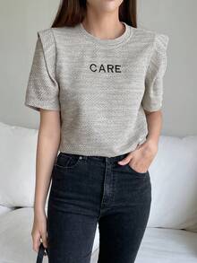 DAZY 字母刺繡T恤 - 灰色 - 查看 4