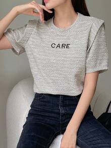 DAZY 字母刺繡T恤 - 灰色 - 查看 6