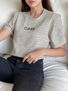 DAZY 字母刺繡T恤 - 灰色 - 查看 8