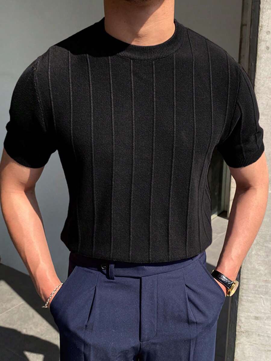 DAZY Men Solid Ribbed Knit Top Summer - Black - View 1