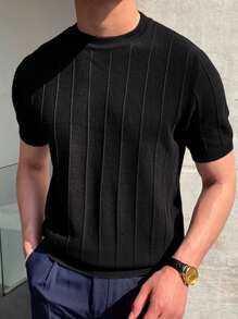 DAZY Men Solid Ribbed Knit Top Summer - Black - View 5