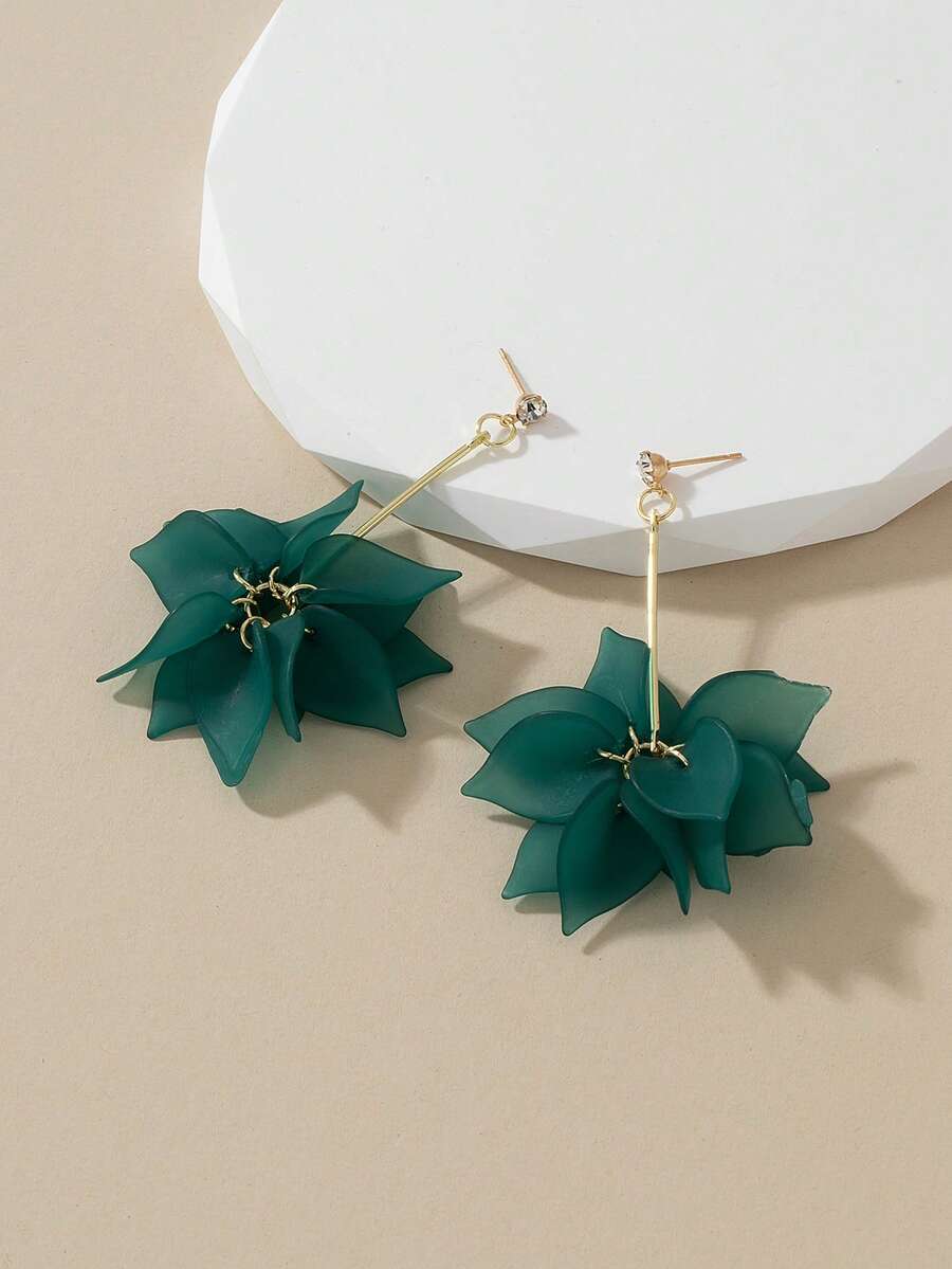 1雙時尚花瓣流蘇耳墜適合女士日常裝飾 - 彩色 - 查看 1