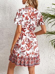 SHEIN VCAY Vestido cruzado con estampado floral con nudo lateral - Burdeos - Ver 2