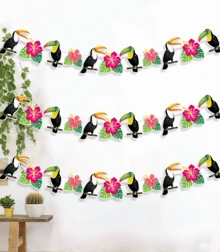 1入組紙拉旗、創意鸚鵡和熱帶圖案掛旗適合派對