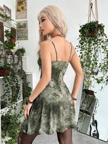 ROMWE PUNK 頹廢搖滾紮染前打結吊帶連衣裙 - 彩色 - 查看 2