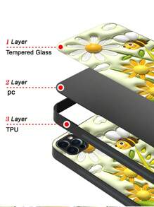 Ốp điện thoại thủy tinh in HD họa tiết hoa và ong, tương thích với iPhone/Samsung/Huawei/Xiaomi/OPPO/OnePlus/Infinix - màu xanh lá - Xem 3