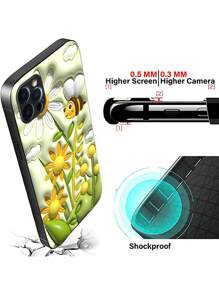 Ốp điện thoại thủy tinh in HD họa tiết hoa và ong, tương thích với iPhone/Samsung/Huawei/Xiaomi/OPPO/OnePlus/Infinix - màu xanh lá - Xem 4