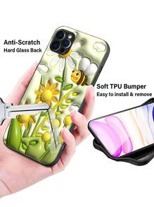 Ốp điện thoại thủy tinh in HD họa tiết hoa và ong, tương thích với iPhone/Samsung/Huawei/Xiaomi/OPPO/OnePlus/Infinix - màu xanh lá - Xem 5