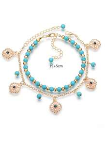 2 cái/bộ Boho Flower & Bead Charm Vòng Chân Cho Phụ Nữ Để Trang Trí Hàng Ngày - Nhiều màu - Xem 3