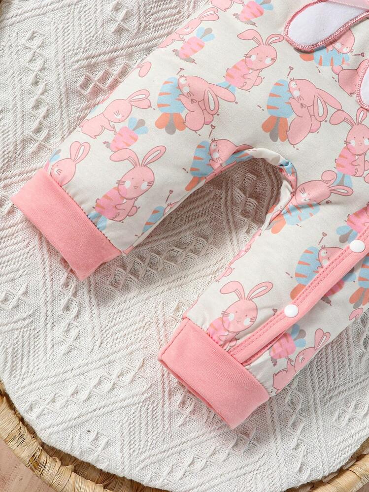 SHEIN ベビー 漫画グラフィック コントラストバインディング ジャンプスーツ & アクセサリー 帽子 & よだれかけ - ホワイト - 見る 7