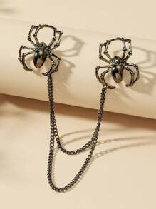 1入組時尚鋅合金蜘蛛裝飾鏈式領針適合男士女士日常裝飾時尚朋克首飾類禮品適合男士受歡迎 - 槍黑色 - 查看 2