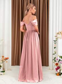 Cold Shoulder Split Thigh Chiffon Bridesmaid Dress