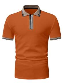 Manfinity Homme 男士條紋飾邊1/4拉鍊POLO衫 - 橘色 - 查看 2