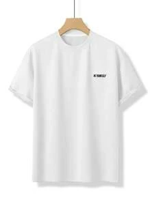 Claim Dot Men Letter Patched Detail Drop Shoulder Oversized Tee - White - View 2