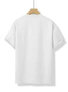 Claim Dot Men Letter Patched Detail Drop Shoulder Oversized Tee - White - View 3
