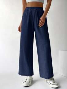 Muchica 素色闊腿褲 - 藏蓝色 - 查看 1