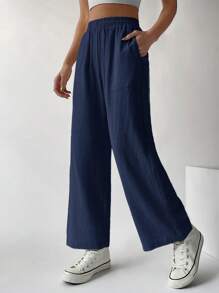 Muchica 素色闊腿褲 - 藏蓝色 - 查看 4