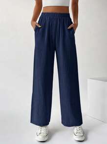 Muchica 素色闊腿褲 - 藏蓝色 - 查看 5