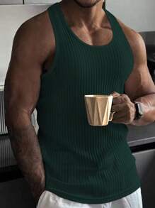 Manfinity Homme Áo thun & Áo lót Nam Gân đan màu trơn Giải trí - Màu xanh lá cây đậm - Xem 1