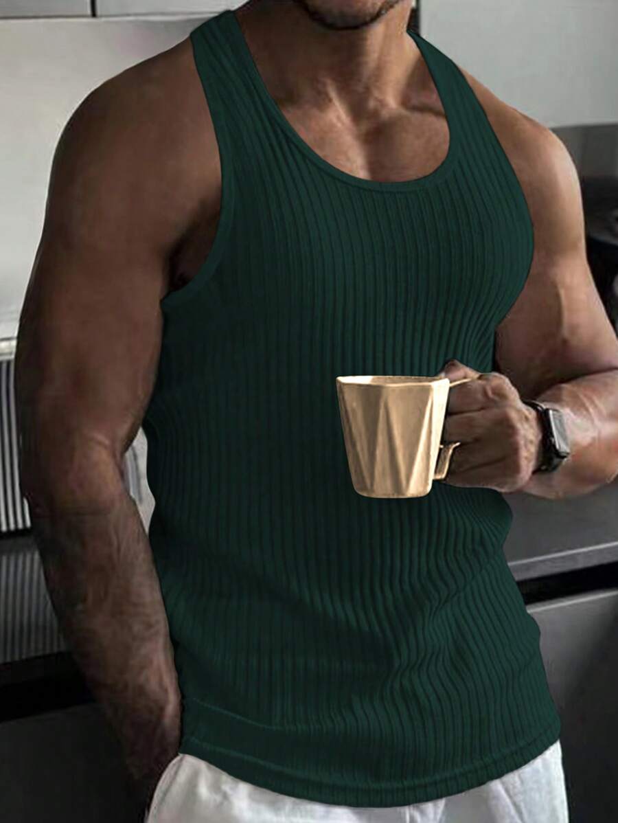 Manfinity Homme Áo thun & Áo lót Nam Gân đan màu trơn Giải trí - Màu xanh lá cây đậm - Xem 1