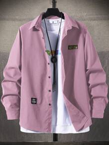 Manfinity Homme Men Letter Patched Detail Shirt Without Tee - Dusty Pink - View 1