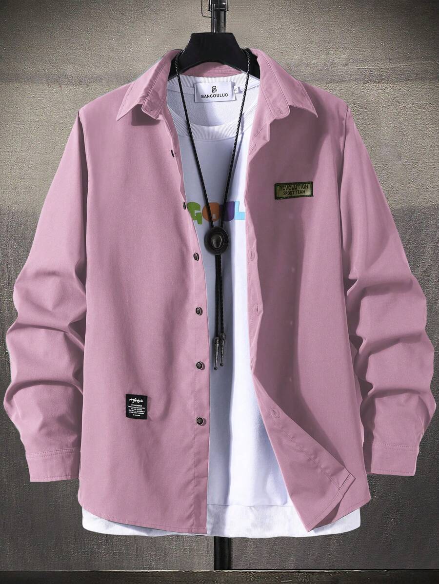 Manfinity Homme Men Letter Patched Detail Shirt Without Tee - Dusty Pink - View 1