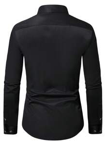 Manfinity Mode Áo sơ mi nam cài nút trơn, áo sơ mi nam đen ôm vừa vặn, áo sơ mi nam công sở thường ngày, mùa thu, áo dài tay - màu đen - Xem 3