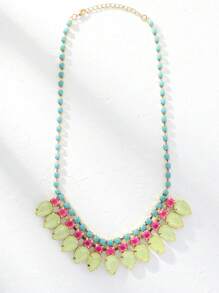 1 Dây chuyền kim loại bốn móng thời trang của Mỹ & Vòng cổ nữ trang trí hạt acrylic nhiều màu, thích hợp để đeo hàng ngày - Nhiều màu - Xem 1