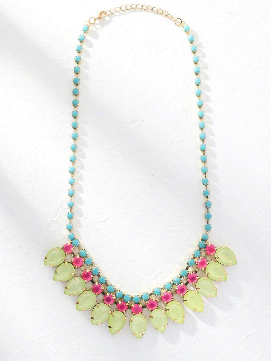 1 Dây chuyền kim loại bốn móng thời trang của Mỹ & Vòng cổ nữ trang trí hạt acrylic nhiều màu, thích hợp để đeo hàng ngày - Nhiều màu - Xem 1