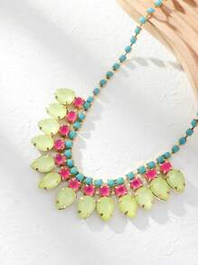 1 Dây chuyền kim loại bốn móng thời trang của Mỹ & Vòng cổ nữ trang trí hạt acrylic nhiều màu, thích hợp để đeo hàng ngày - Nhiều màu - Xem 2