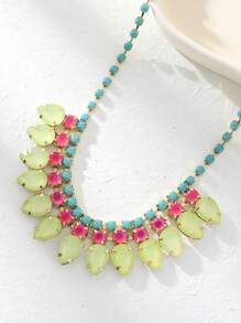 1 Dây chuyền kim loại bốn móng thời trang của Mỹ & Vòng cổ nữ trang trí hạt acrylic nhiều màu, thích hợp để đeo hàng ngày - Nhiều màu - Xem 4