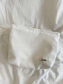 灯芯绒旅行化妆包便携式化妆品收纳包手提包女大容量拉链化妆包母亲节礼物送妈妈化妆刷收纳 - 白色 - 查看 1