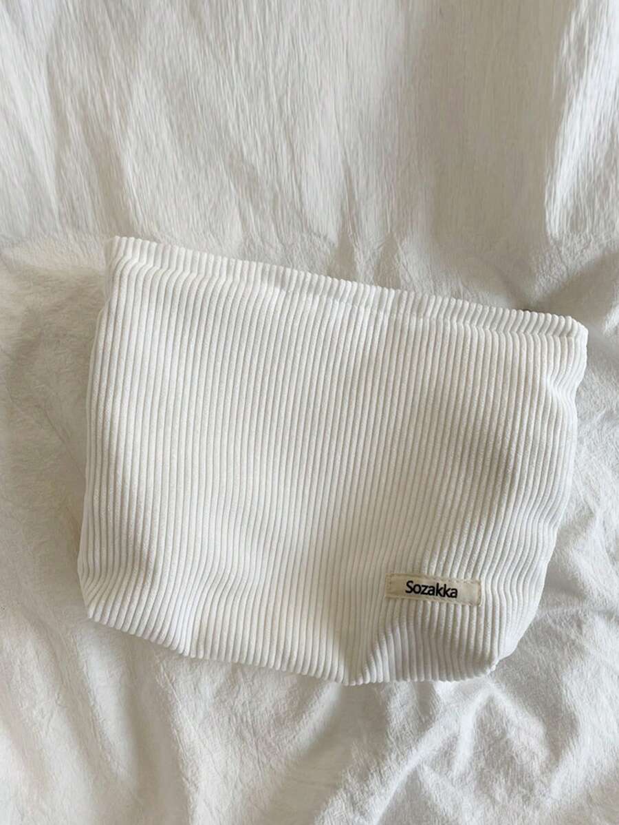 灯芯绒旅行化妆包便携式化妆品收纳包手提包女大容量拉链化妆包母亲节礼物送妈妈化妆刷收纳 - 白色 - 查看 1