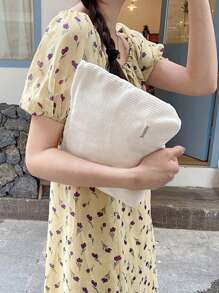 灯芯绒旅行化妆包便携式化妆品收纳包手提包女大容量拉链化妆包母亲节礼物送妈妈化妆刷收纳 - 白色 - 查看 2