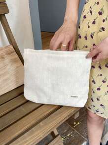 灯芯绒旅行化妆包便携式化妆品收纳包手提包女大容量拉链化妆包母亲节礼物送妈妈化妆刷收纳 - 白色 - 查看 4