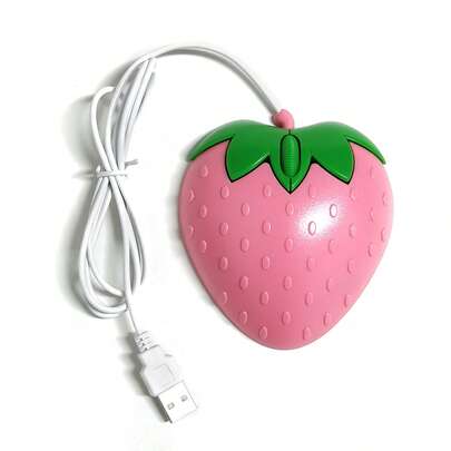 1入組草莓設計有線鼠標適用於筆記本電腦/PC,遊戲滑鼠