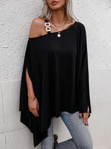 SHEIN LUNE Asymmetrical Neck Chain Detail Tee - Black - View 4