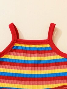 SHEIN 嬰兒彩虹條紋吊帶上衣和短褲套裝 - 彩色 - 查看 3