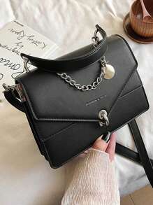 休閒男士包肩背斜跨牛皮商務簡約時尚牛仔背包迷你金屬裝飾蓋襟公文包 - 黑色 - 查看 5