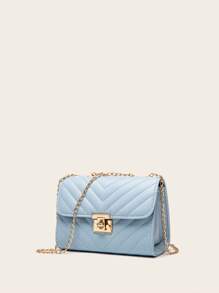 Lightweight,Business Casual Ladies Quilted Crossbody Bag, Fashionable Chain Clutch Bag, Shoulder Bag, Square Bag For Teen Girls Women College Students,Rookies & White-collar Workers Perfect for Office,College,Work ,Business,Commute,Outdoors, Travel, Outings - Baby Blue - View 2