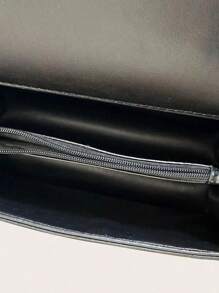 休閒男士包肩背斜跨牛皮商務簡約時尚牛仔背包迷你金屬裝飾蓋襟公文包 - 黑色 - 查看 7