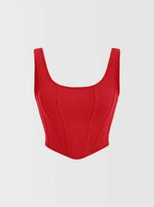 SHEIN MOD Solid Square Neck Tank Top - Red - View 1
