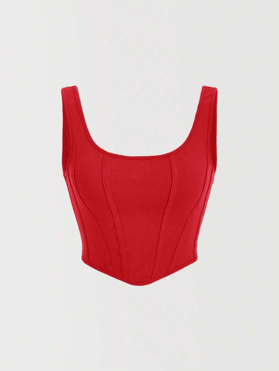 SHEIN MOD Solid Square Neck Tank Top - Red - View 1