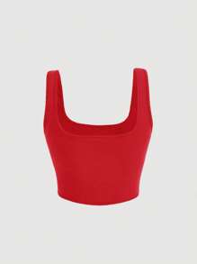 SHEIN MOD Solid Square Neck Tank Top - Red - View 2