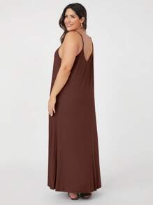 SHEIN BASICS Plus Solid Cami Dress - Chocolate Brown - View 2