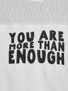 Morgan Reveal Áo thun nữ Tương phản Mesh Slogan Giải trí - trắng - Xem 4